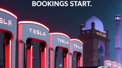 Futuristic Tesla Supercharger station in Delhi