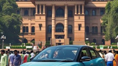 Indian electric car at a public government building